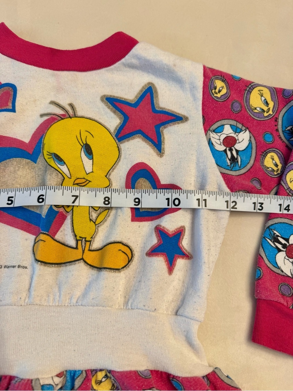 Vintage 1993 Tweety & Sylvester Pink Cartoon Sweatshirt Dress - Picture 10 of 16